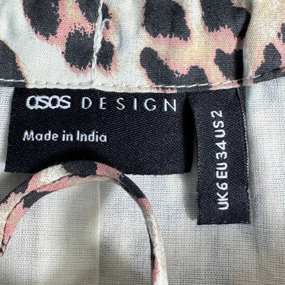 ASOS‎ DESIGN Leopard Print Peplum Cami Top Pink Tan Cotton Keyhole Tie US 2 - Picture 8 of 8
